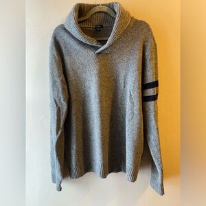 J. Crew Gray Turtleneck Sweater with Navy Stripe Lambs Wool